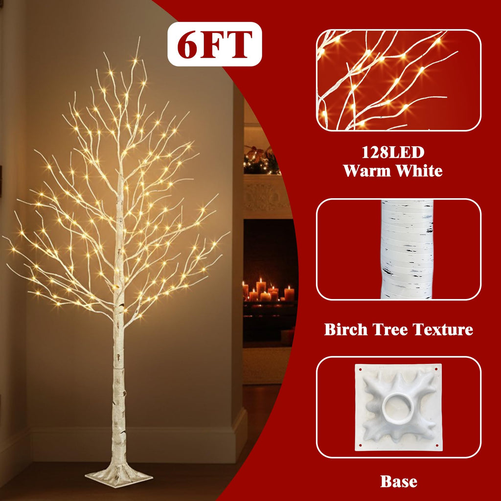 Lighted Birch Tree, 6ft Prelit White Christmas Trees Outdoor 2Pack