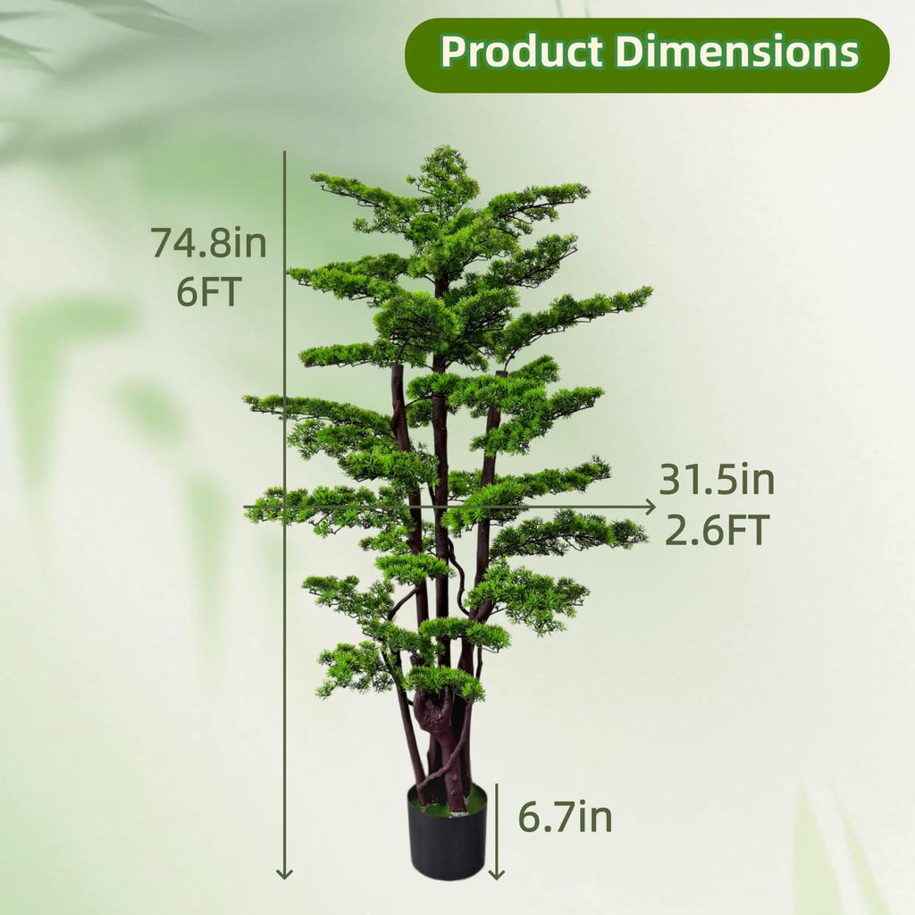 6FT Artificial Bonsai Tree in Pot - Large Realistic Cedar Tree Faux Pine Plant Decor, Hotel Lobby Entryway Greenery