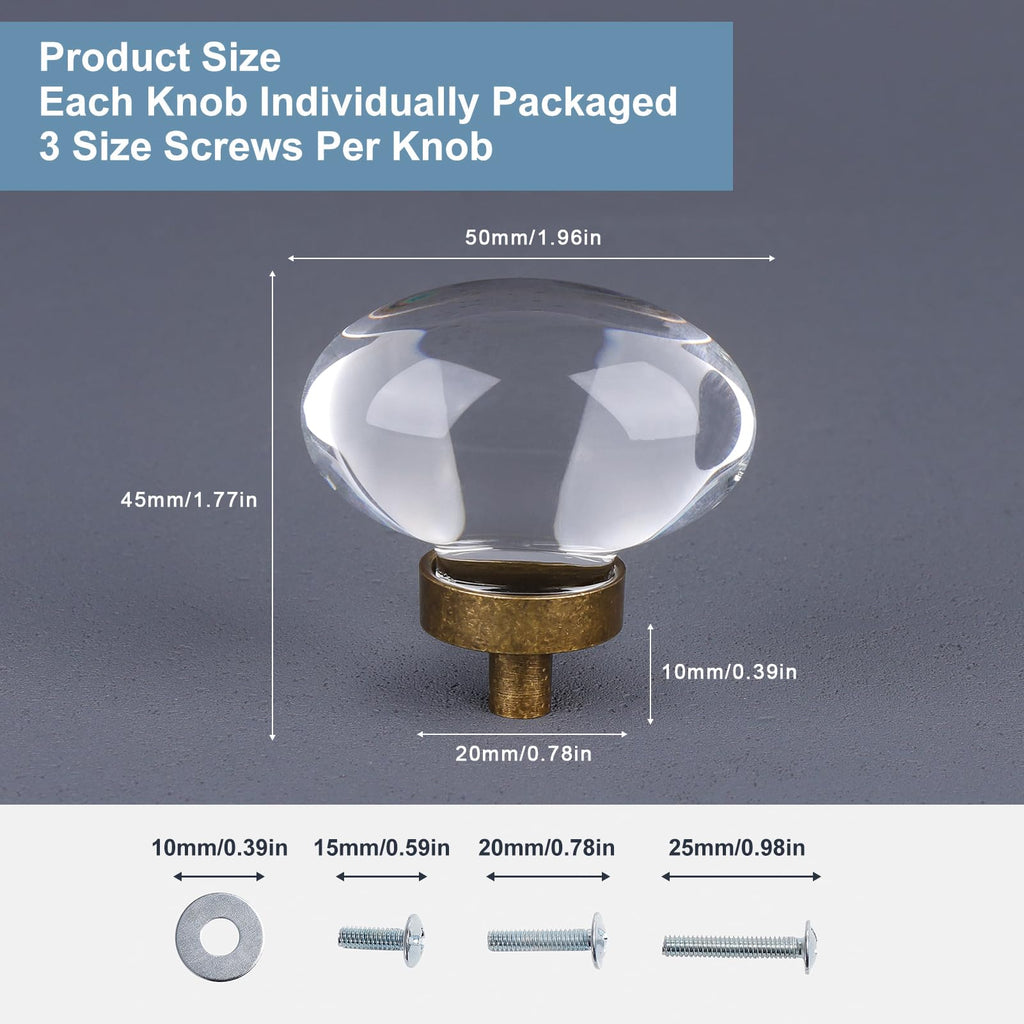 8 Pack Antique Brass Crystal Cabinet Knobs, Oval Vintage Glass Cabinet Knobs Pulls for Dresser Drawers Kitchen
