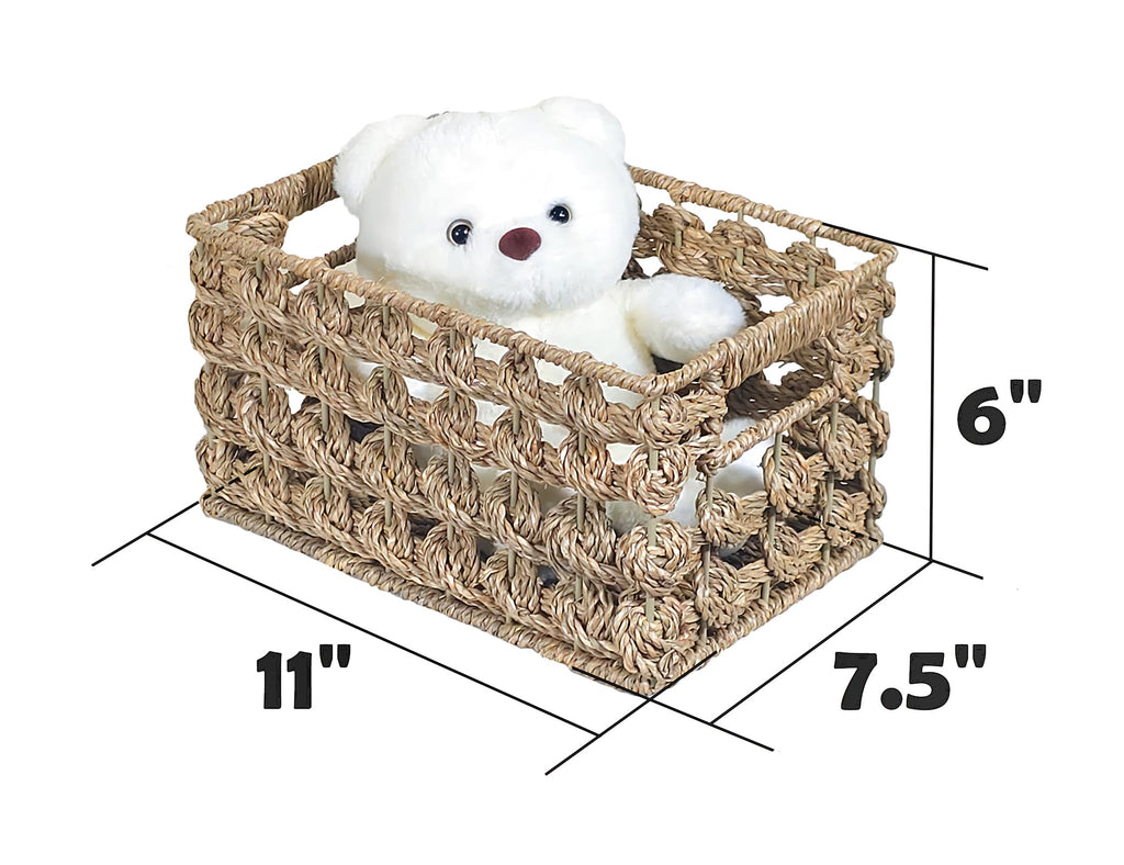 Wicker Storage Baskets, Seagrass Baskets for Counter Organizing, Handwoven Rectangular Baskets for Shelves, 11 x 7.5