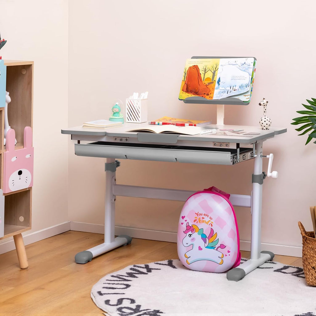 Children's Desk Height Adjustable Children's Desk Tilt Adjustable with Drawer & Measuring Ruler, Student Desk
