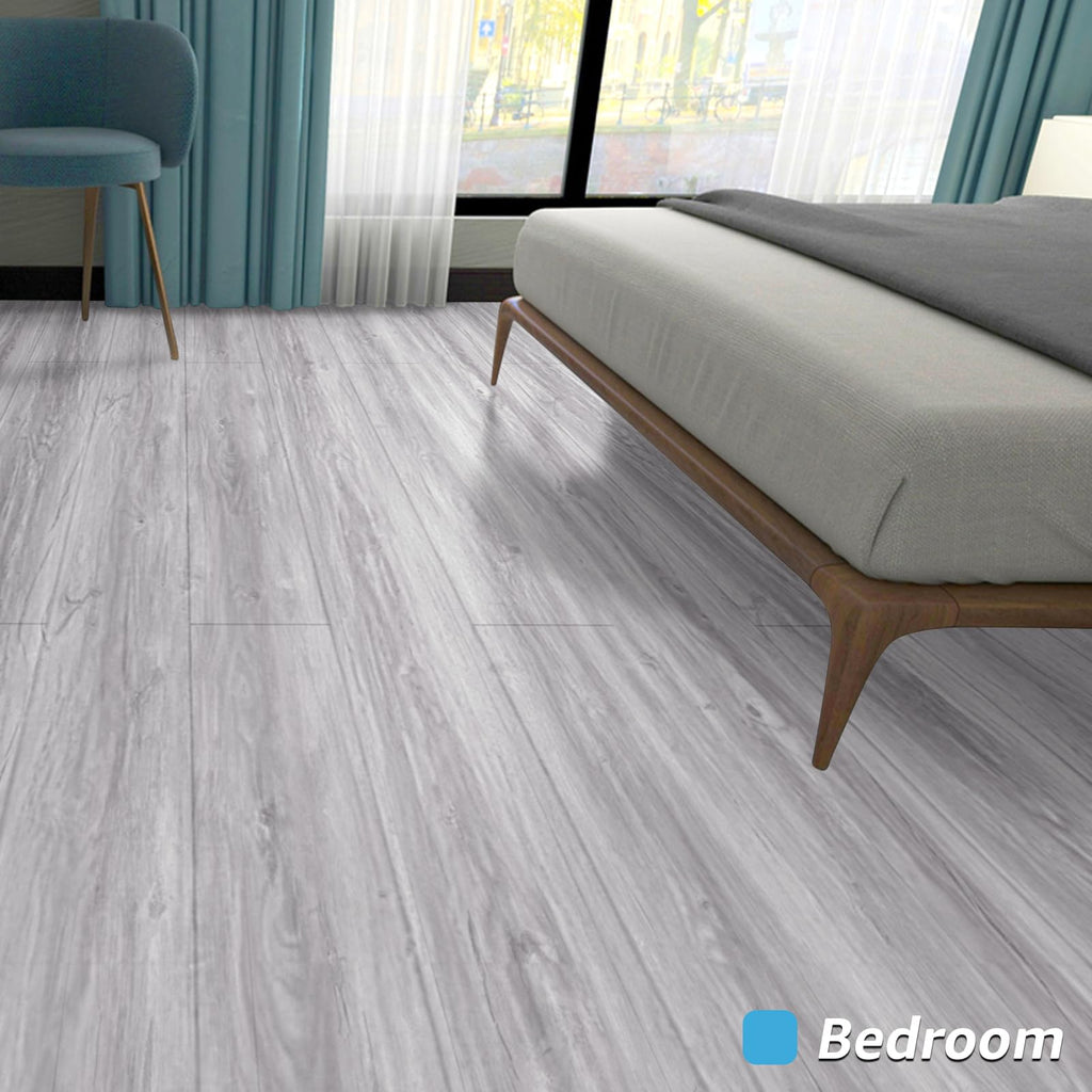 Wood Textured Peel and Stick Vinyl Floor Tiles, 40-Pack, White/Grey