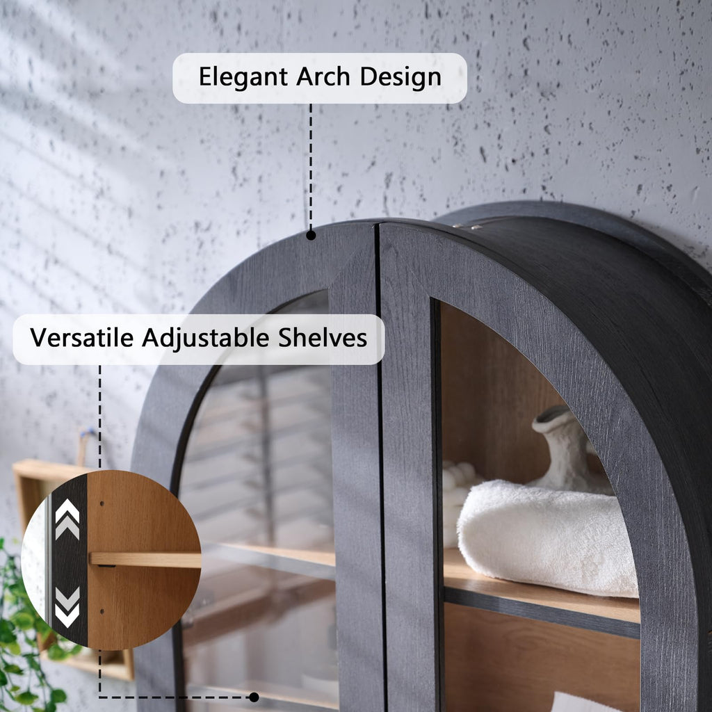 Arched Bathroom Wall Cabinet Medicine Cabinet, 23.5×31.4 Inch Bathroom Cabinet Wall Mount with Glass Doors &