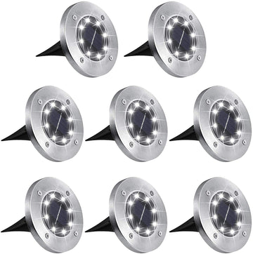 Outdoor Solar Ground Lights, 8 LED Waterproof Garden Disk Lights In-Ground Landscape Lighting for Lawn Patio Pathway