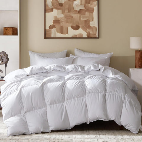 Twin Goose Feather Down Fiber Comforter - Ultra Soft All-Season Down Duvet Insert Fluffy Baffle Box 