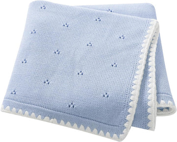 Blanket Knit White Swaddle Receiving Blankets for Boys & Girls Cotton