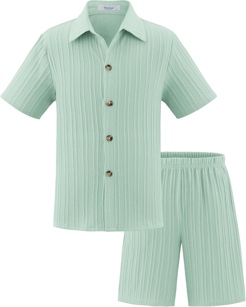 Boys Summer Textured Button Up Shirt & Shorts Set