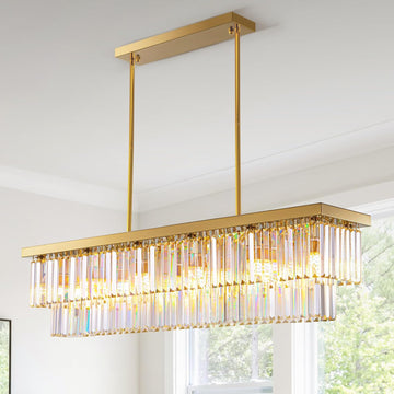 Inspired Odeon Style 12-Light Gold Rectangular K9 Raindrop Crystal 2-Tier Chandelier L47" x W10" x H10" - A107-B0BZJ2TLY2