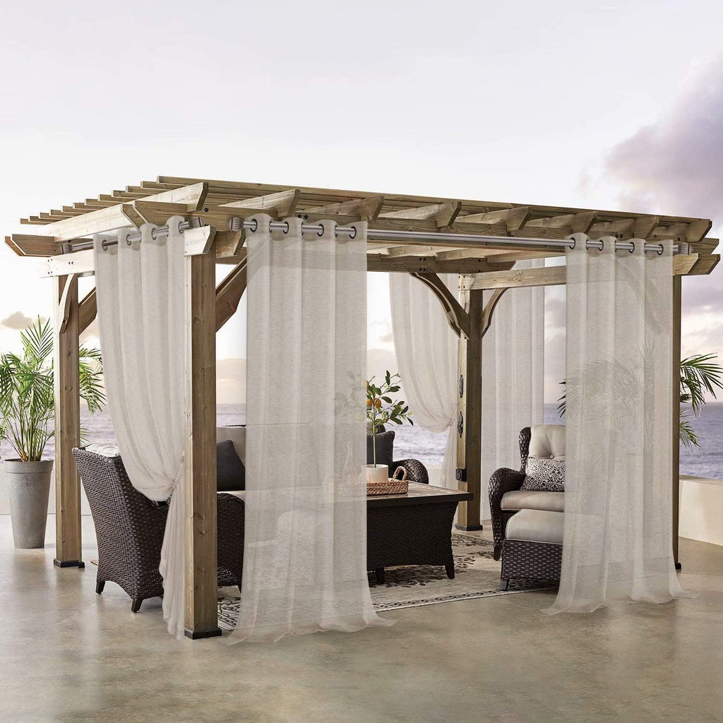 Burlap Linen Look Outdoor Curtain 2 Panels | Waterproof Sheer Curtains for Pergola, Porch, Cabana, Gazebo Grommet