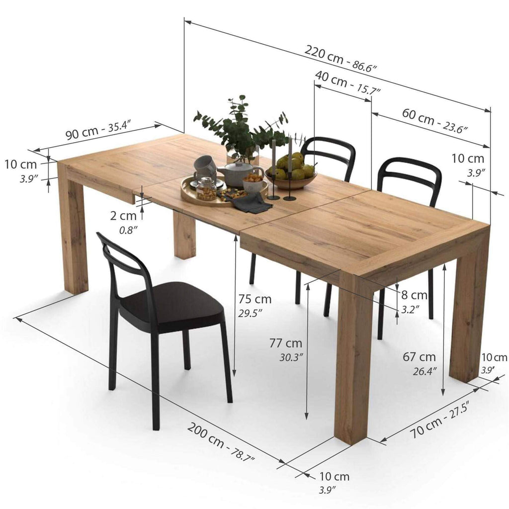 Iacopo Extendable Dining Table, 55, 1(86, 6) x35, 4 in, Rustic Oak, for 6-10 People, Expandable Dining Table, Italian