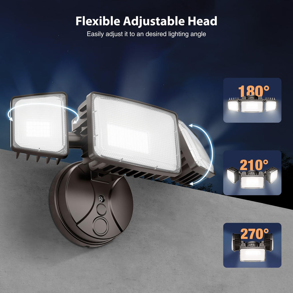 Flood Lights Outdoor, Brightness Security LED Flood Lights with 3 Adjustable Heads, Switch Controlled