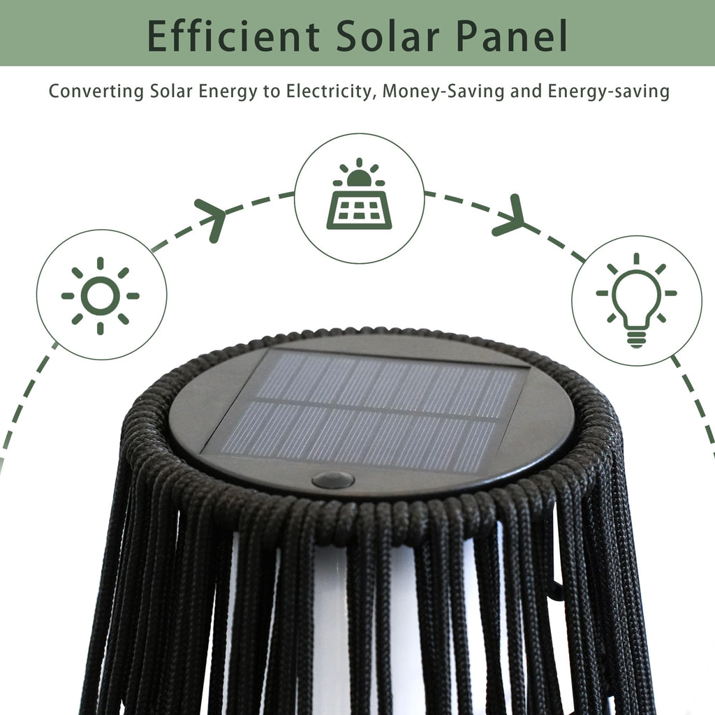 Outdoor Floor Lamp 2 Piece Solar Powered Lantern Wicker Solar Patio Lamp with Olifen Rope Waterproof Rattan Outside