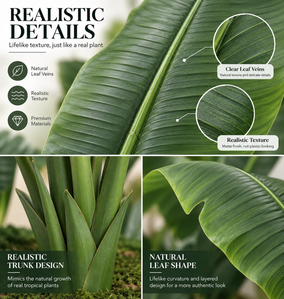 Artificial Bird of Paradise Plant 5FT Tall, Large Fake Tropical Palm Tree with 9 Realistic Banana Leaves, UV