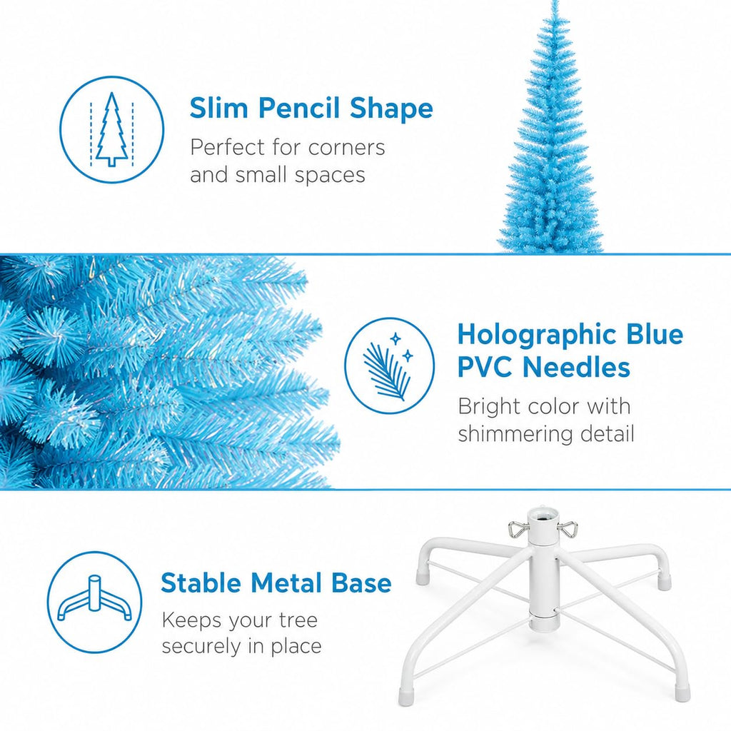 5FT Blue Unlit Artificial Pencil Christmas Tree for Small Spaces