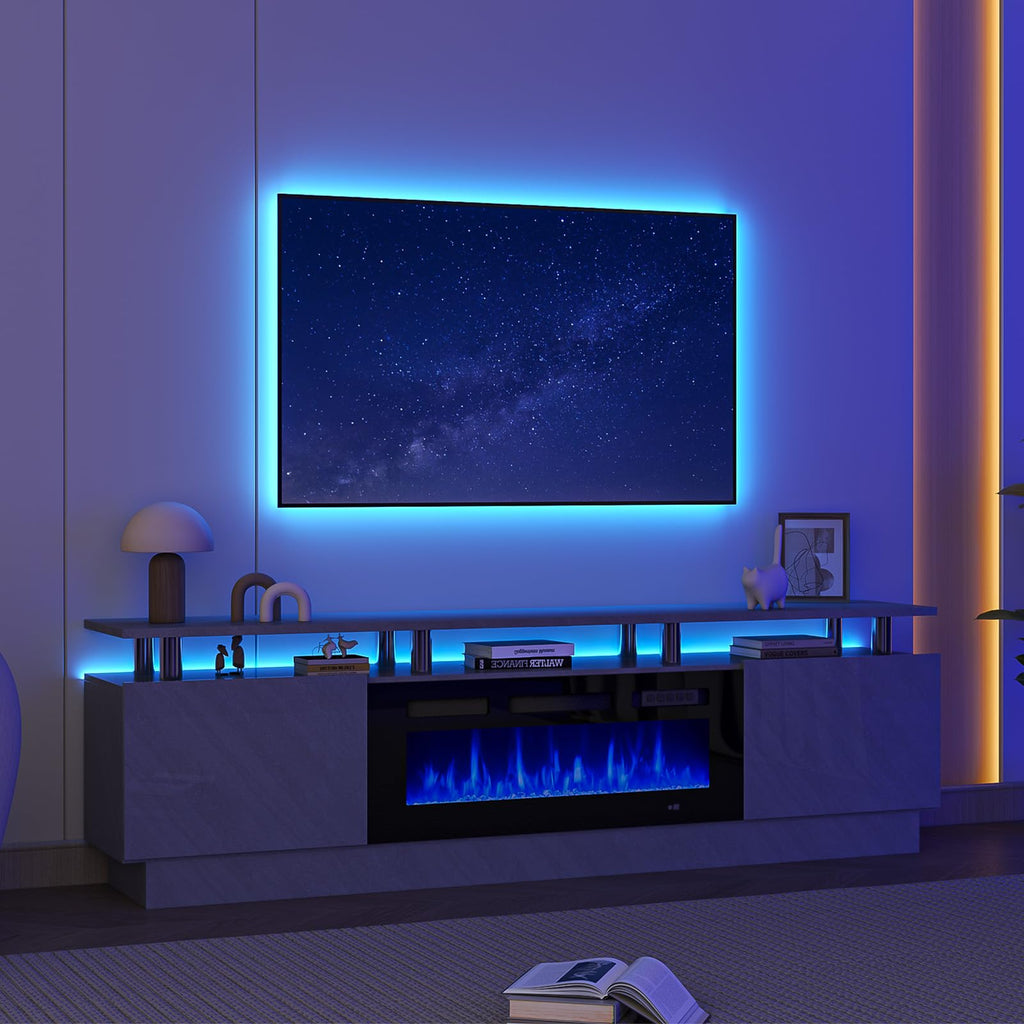 80", Modern Entertainment Center & 36 Inch Electric Fireplace with Remote Control, LED Light, Fire Place Tv Stand