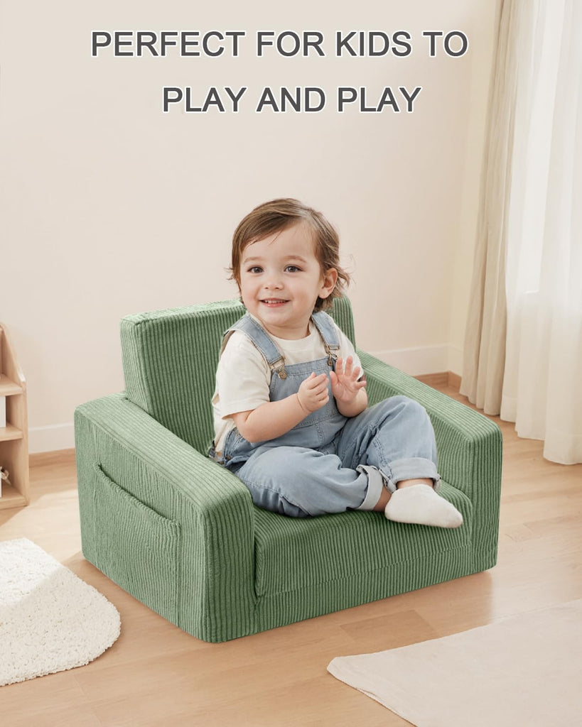 In-1 Kids Chair and Couch, Cozy Corduroy Kids Sofa, Green