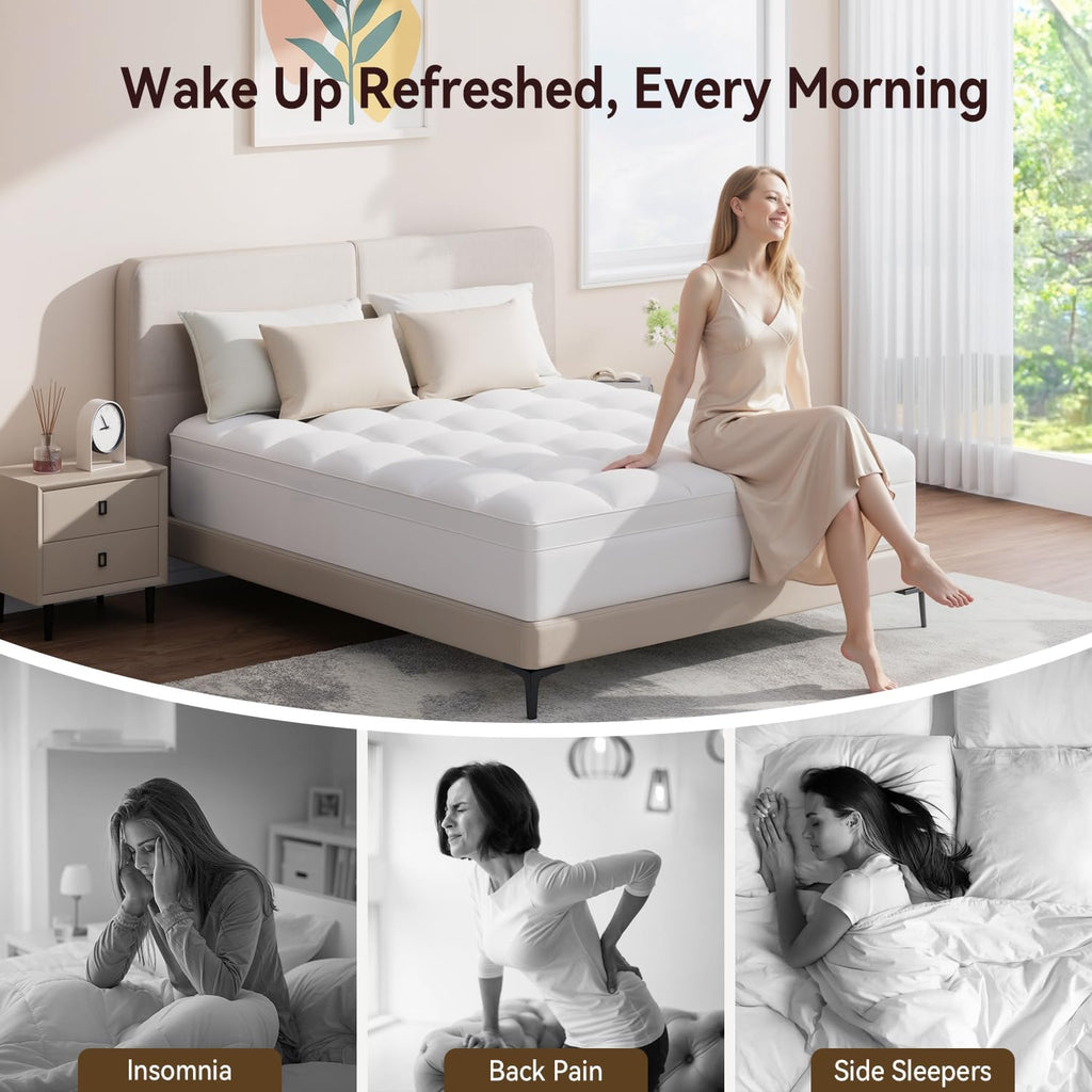 Queen Mattress Topper, Thick Pillow Top Mattress Pad, Plush Comfort | Queen Size Bed Topper with Deep Pocket