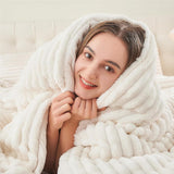 Fleece Queen Comforter Set -Super Soft & Warm Fluffy Cream White Bedding