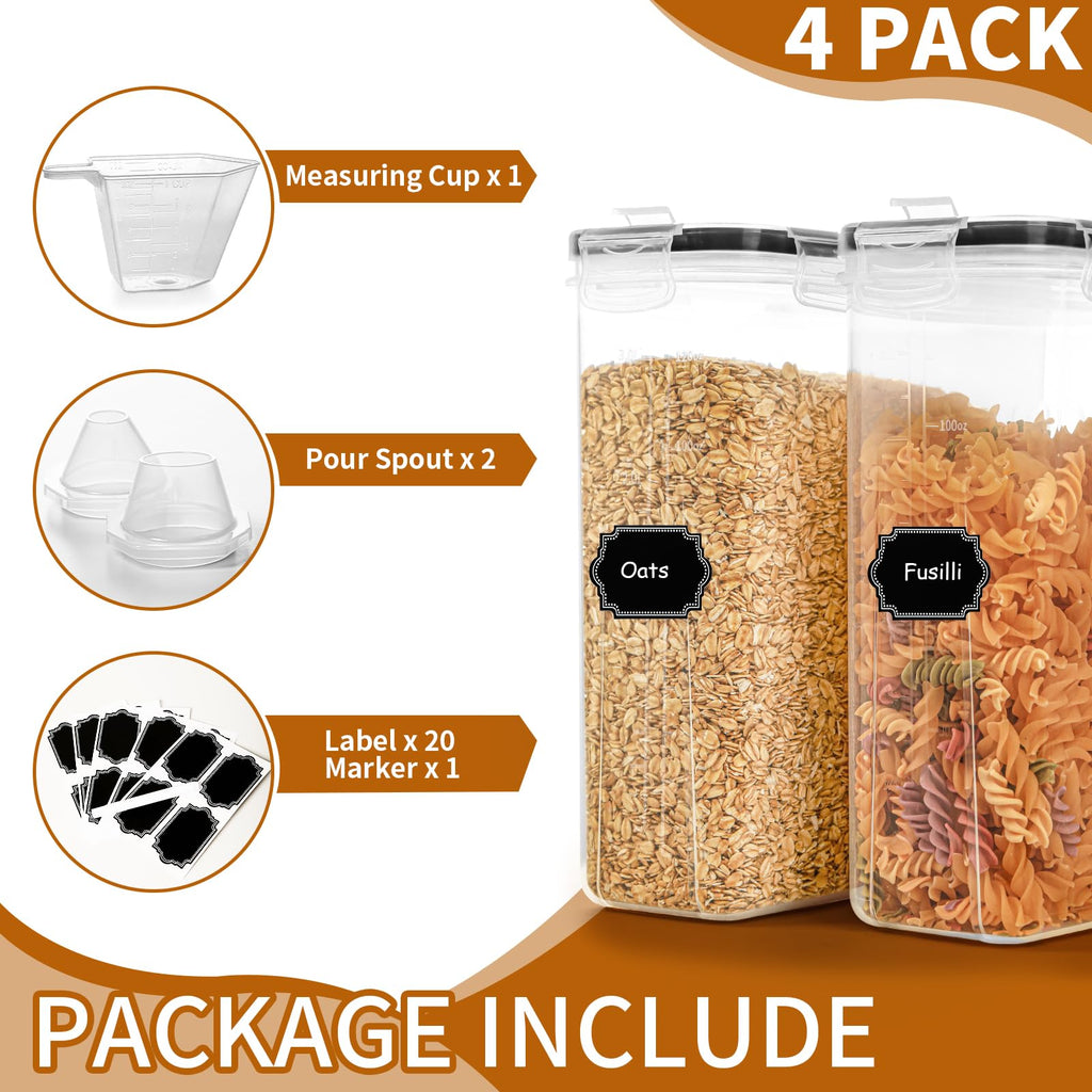 Cereal Containers Storage Set (4L / 135.2oz), 4PCS Airtight Food Storage Containers with Lids, Cereal Dispensers