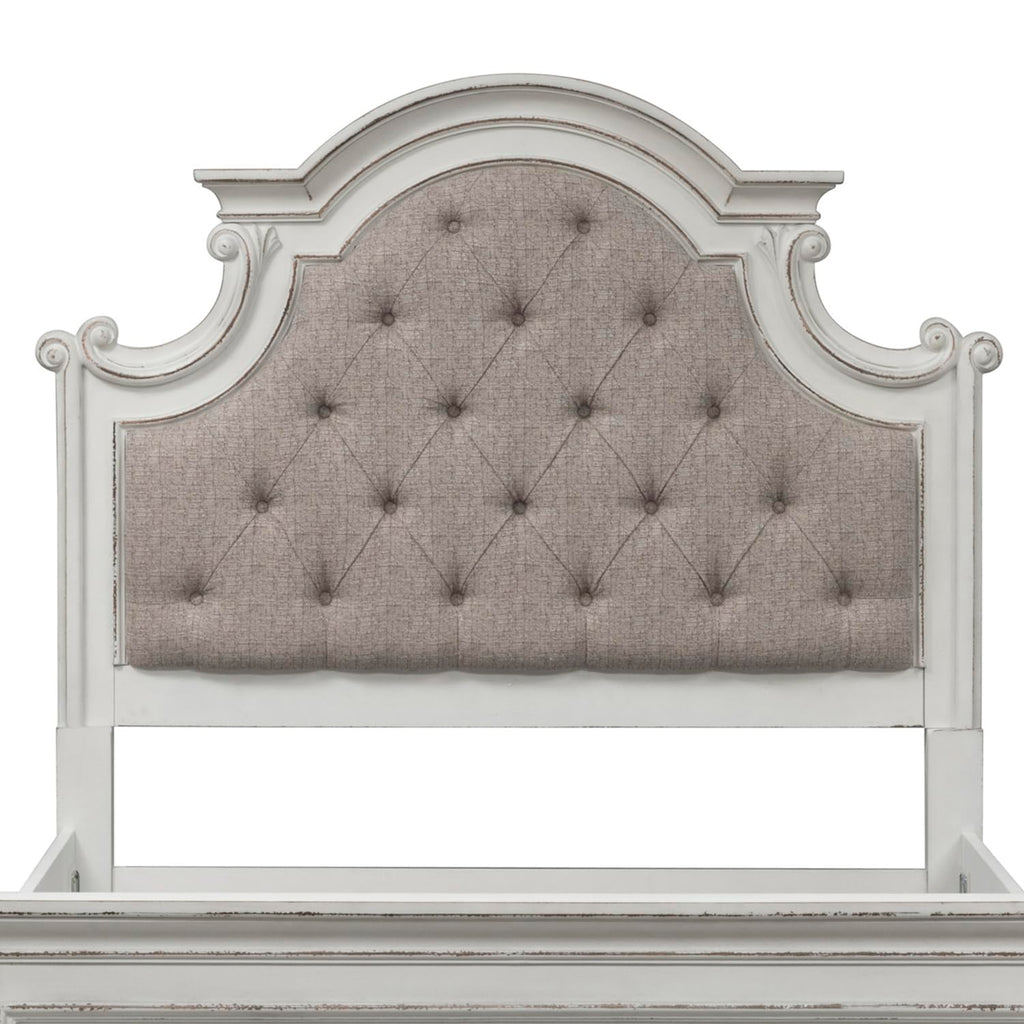 Magnolia Manor Queen Upholstered Panel Headboard European Traditional Bedroom - Antique White & Weathered Bark Oak