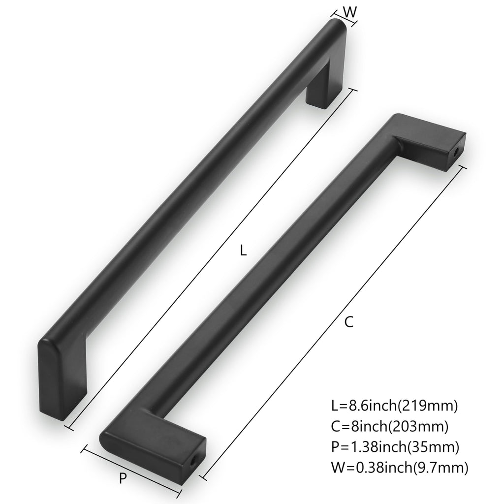 8 Inch Hole Center 10 Pack Matte Black Cabinet Pulls Heavy Duty Solid Kitchen Drawer Handle, Hardware , Drawer