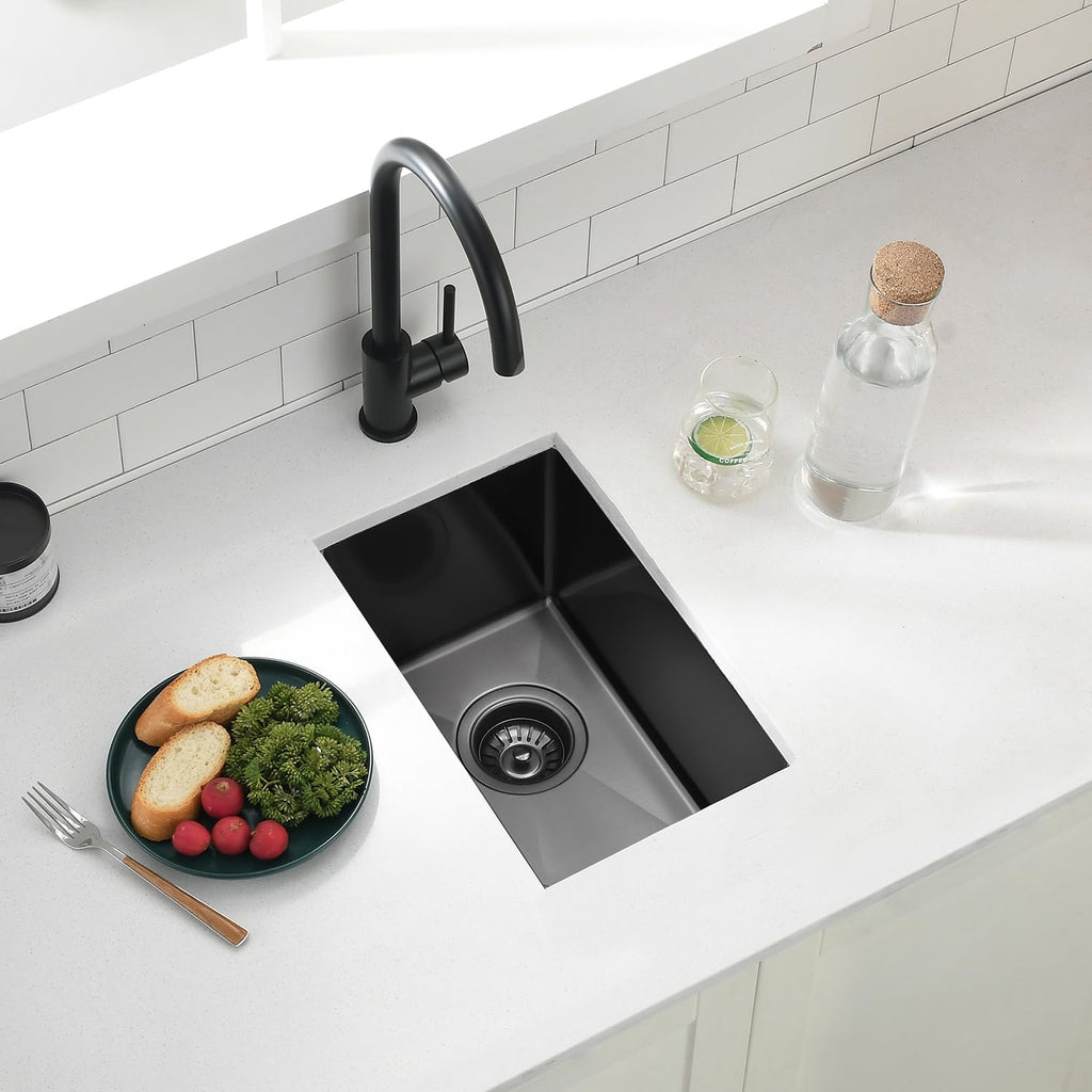 9x15 Black Undermount Small Bar Sink, 9 Inch 16Gauge Undermount Black Small Kitchen Bar Sinks