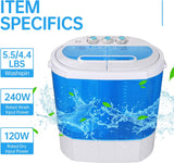 Portable Clothes Washing Machine Mini Twin Tub Small Laundry Washer Aparment Spin Dryer 9.9lbs Capacity Lightweight