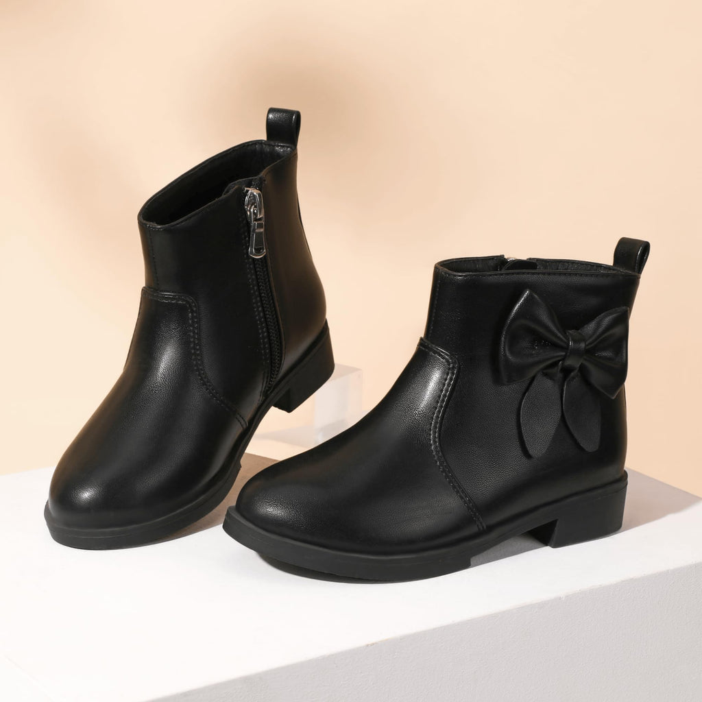 Girls Black Ankle Boots Bowknot Dress Booties Shoes