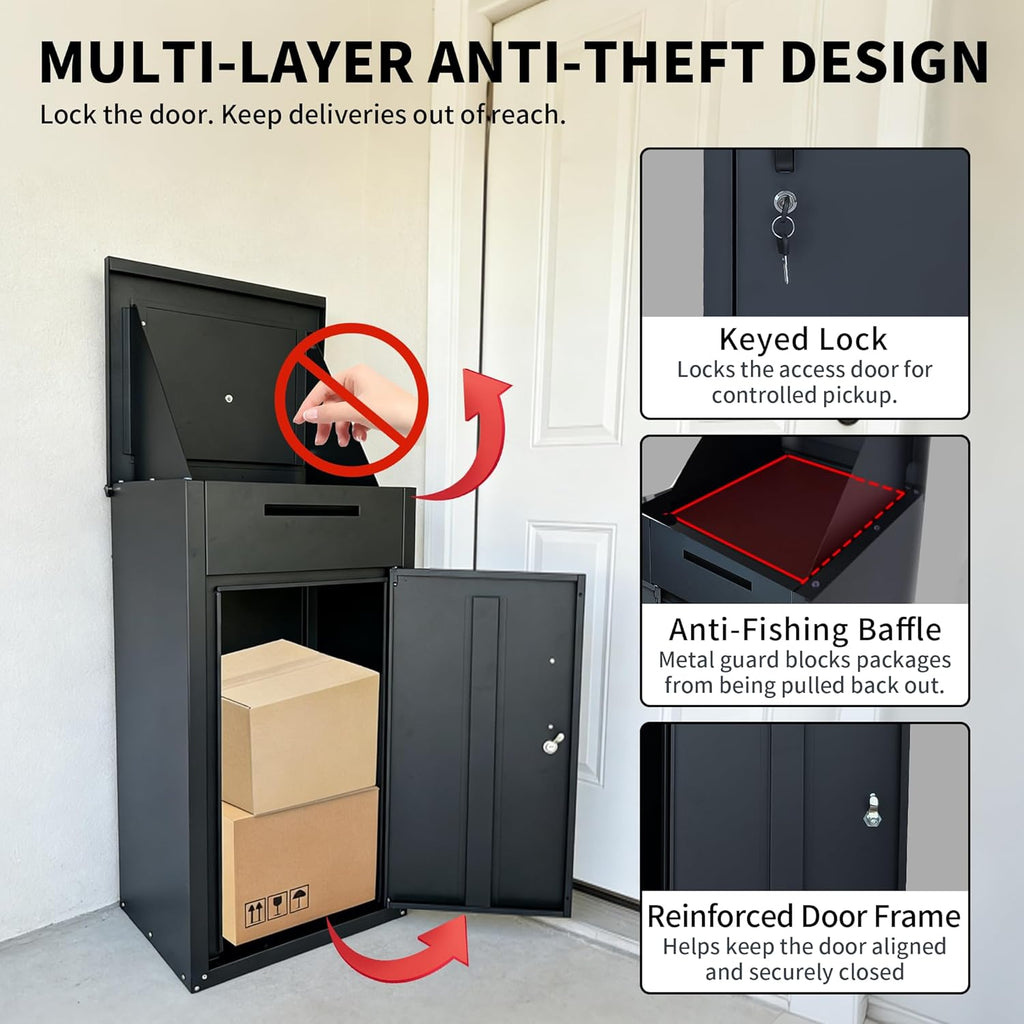 Package Delivery Boxes 34" Steel Mailbox for Parcel with Lock, Waterproof Amazon Drop Box with Anti Theft Mechanism