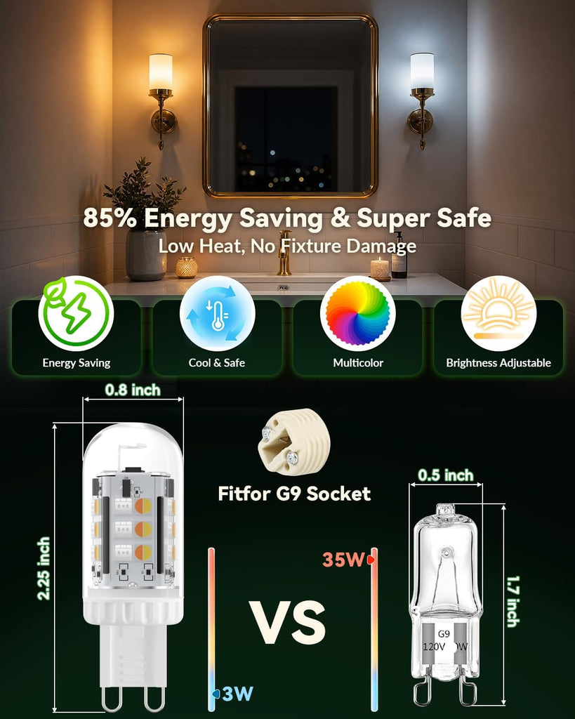 Smart G9 LED Bulb, RGBW Color Changing T4 Bulb Dimmable 2-Pack