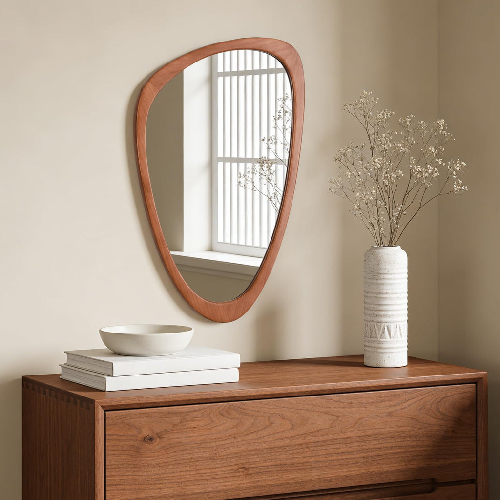 Asymmetrical Mirror, Irregular Wall Mirror, Wall Mirrors Decorative Living Room Entryway Hall, Wood Mirror for mid