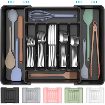 Extra Large Expandable Silverware Organizer, Flatware Tray, Black