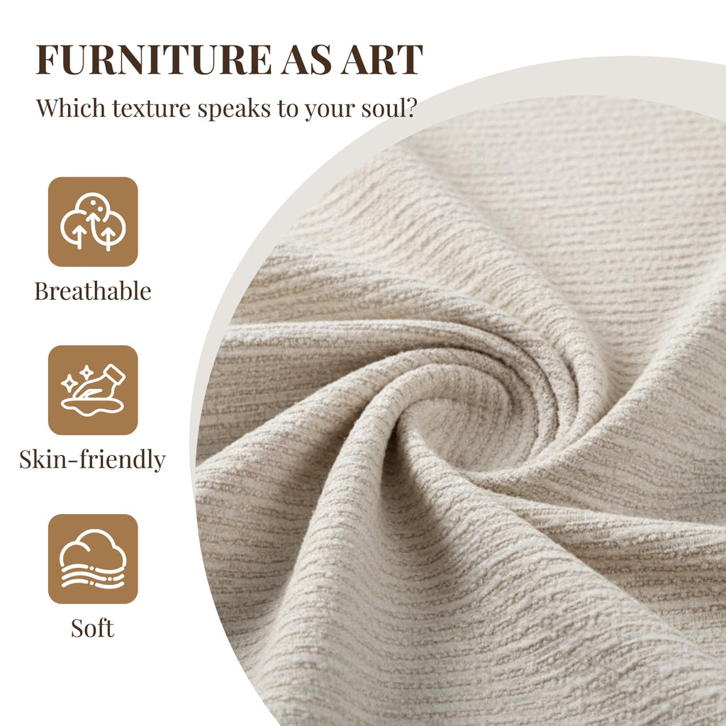 Round Ottoman Linen Foot Stool with Rubberwood Legs