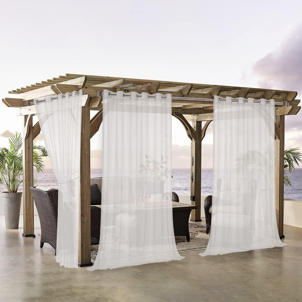 Burlap Linen Look Outdoor Curtain 2 Panels | Waterproof Sheer Curtains for Pergola, Porch, Cabana, Gazebo Grommet
