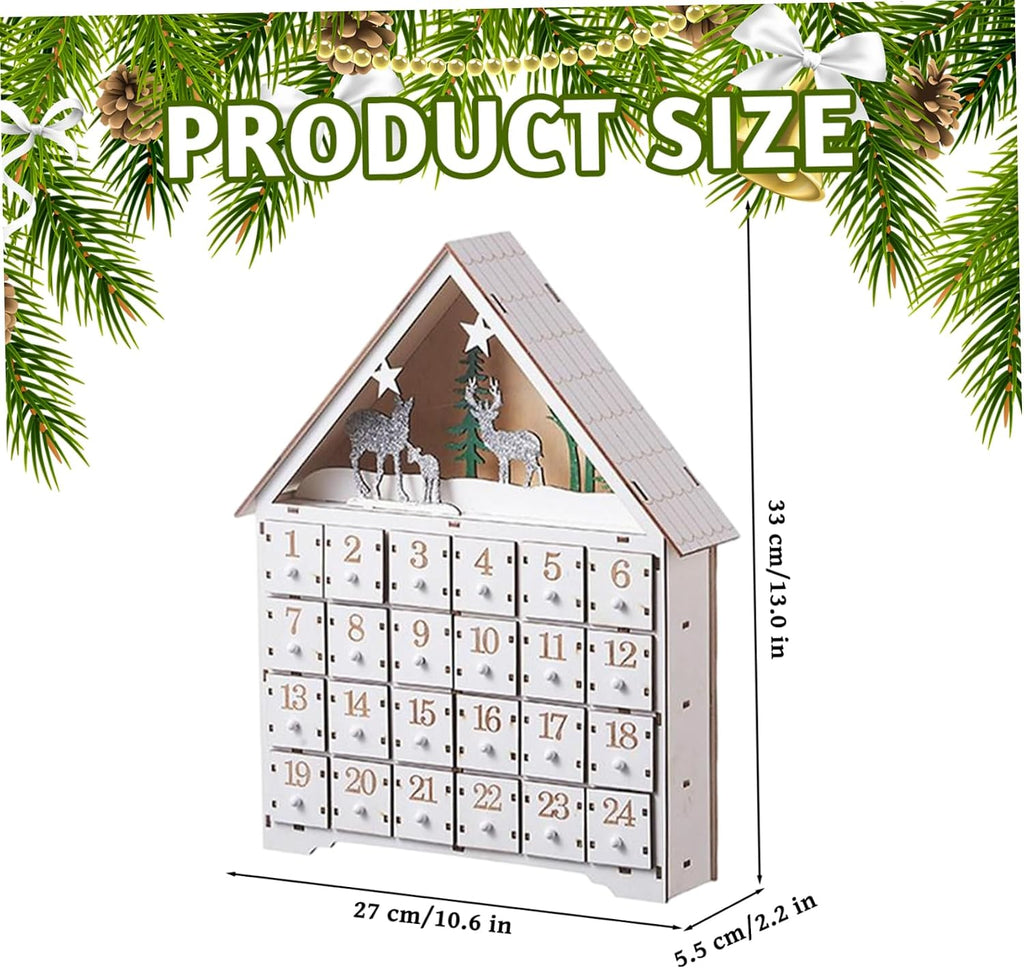 Wooden Advent Calendar with Drawers and LED Lights 24 Days Countdown Empty Advent Calendars to Fill for Christmas
