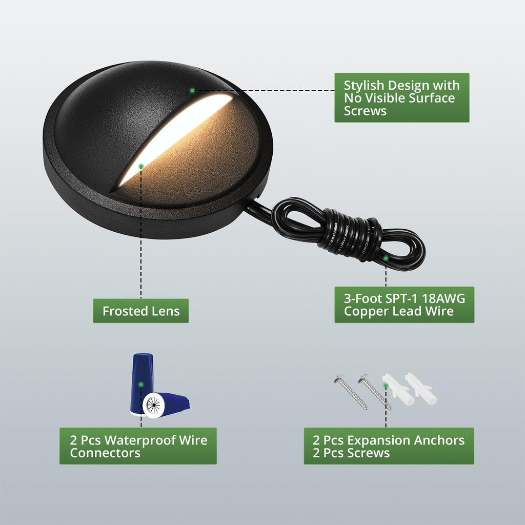 Low Voltage LED Deck Lights, Landscape Step Stair Railing Light with 2W Integrated LED Chips, Die-cast Aluminum 12V