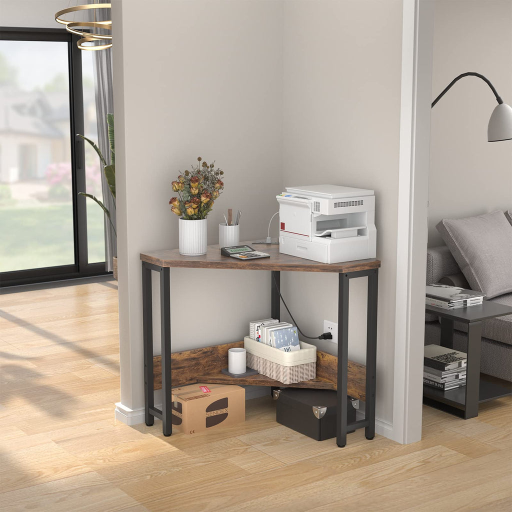 Corner Small Desk with Outlets Corner Table for Small Space Industrial Computer Desk with USB Ports Triangle Desk