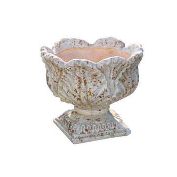 Vintage European Garden Urn Planter, Cement and Fiber Flower Pot, 14.2 x 11.8 Tall, Make Rust Finished, Wrap Foam