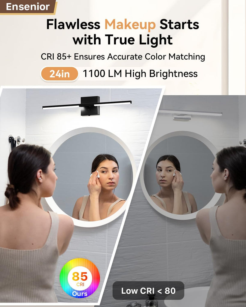 Modern Bathroom Vanity Light 24 inch, Built-in Dimmer, 14W Dimmable 5CCT Led Bath Lights, Black Bar Vanity Light
