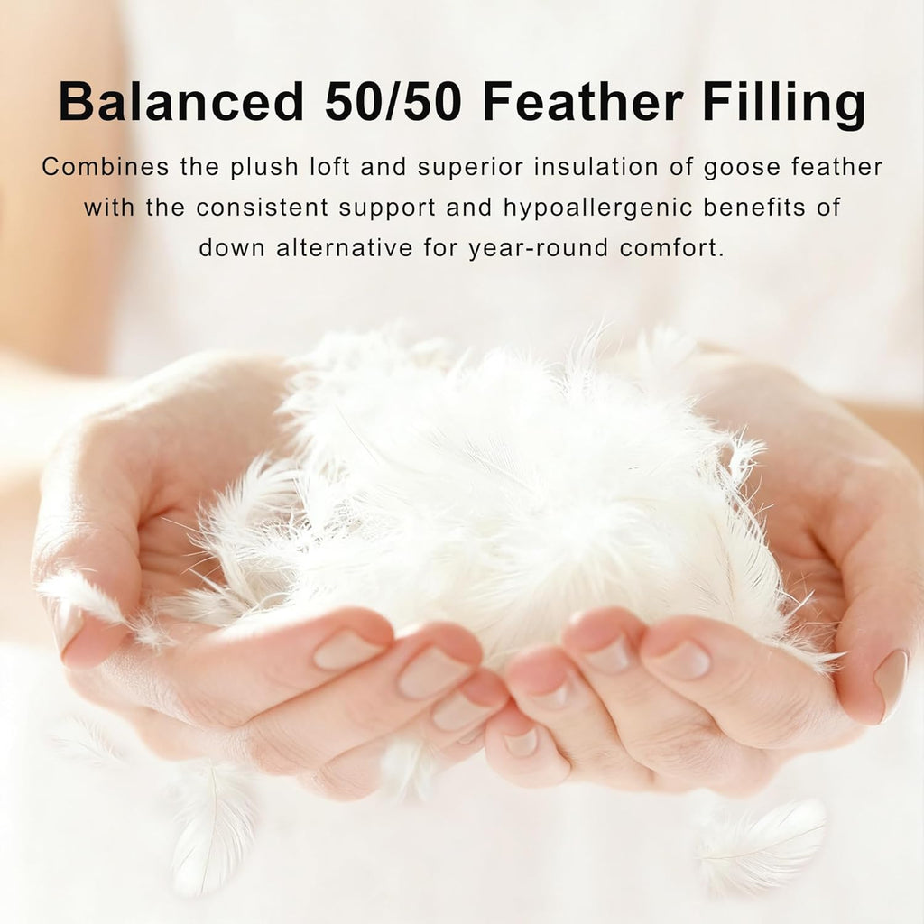 Luxury Goose Feather Down Fiber Comforter Queen, 300TC Grey Cotton Blended Duvet Insert
