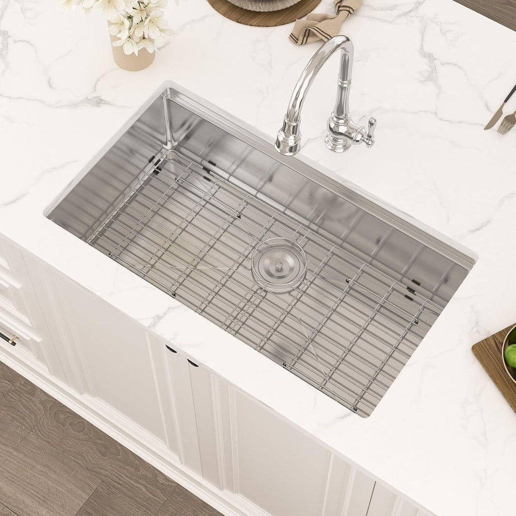 32 Inch Undermount Kitchen Sink - 32x19 Undermount Workstation Sink, 16 Gauge Stainless Steel Deep Single Bowl