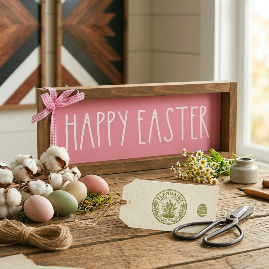 Happy Easter Sign, Wooden Pink Easter Table Top Decorations Indoor, Spring Wood Decorative Signage Wall Art Living