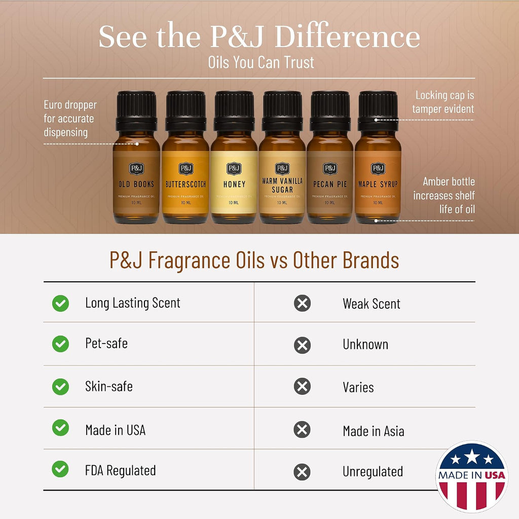 P&J Fragrance Oil Farmhouse Set | Old Books, Butterscotch, Honey, Warm Vanilla Sugar, Pecan Pie, Maple Syrup Candle - Set of 6