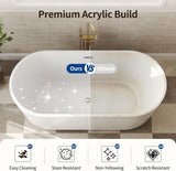 67" Acrylic Freestanding Bathtub, Easy Install Standalone Deep Soaking Tub with Fluted Design, Modern Ergonomic