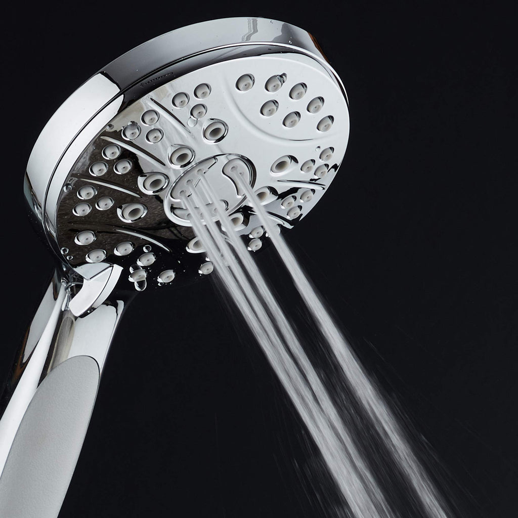 High Pressure 6-setting Luxury Handheld Shower Head - Extra Long 6 Foot Stainless Steel Hose - Anti Clog Jets - Anti