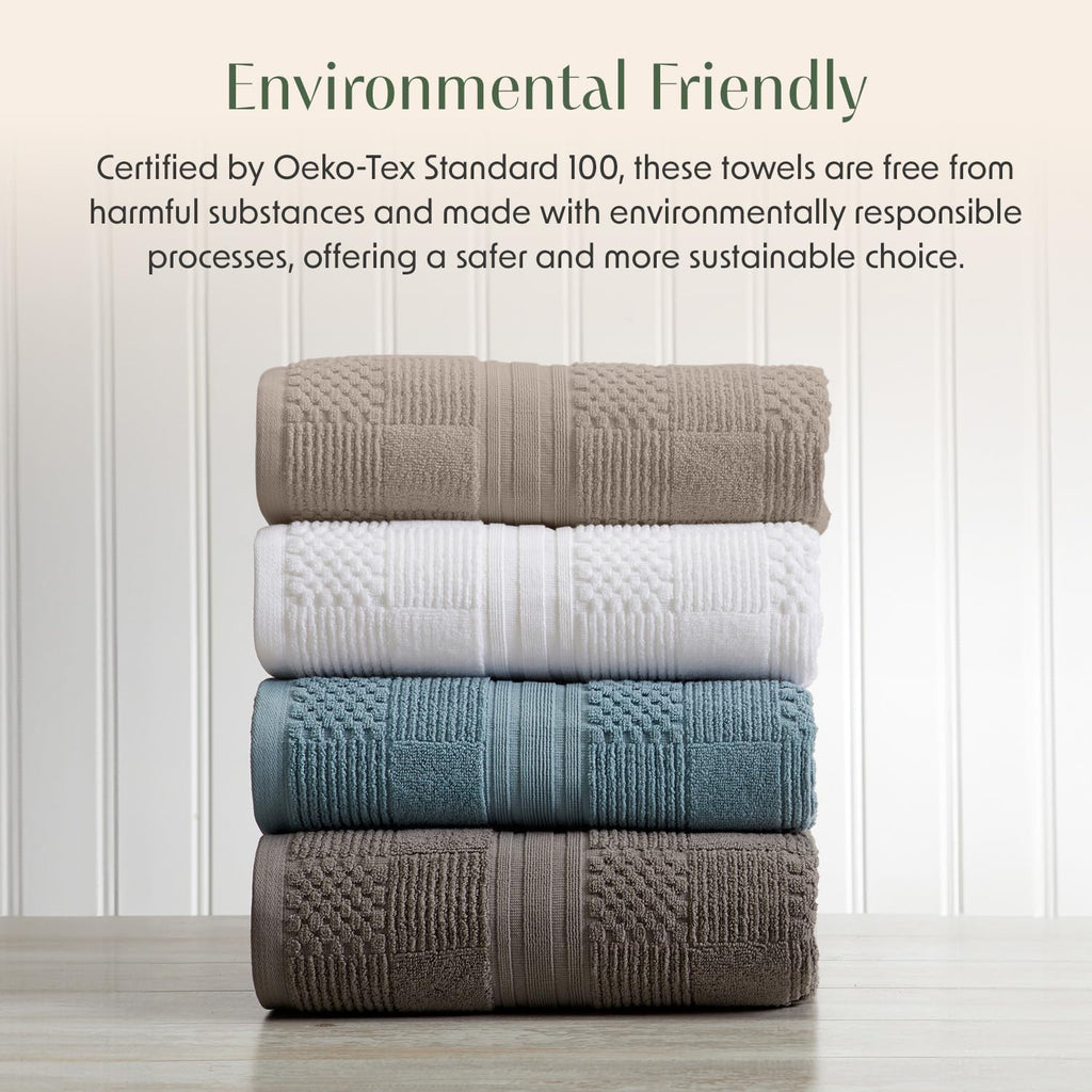 100% Cotton Bath Towel Set | 4-Pack | Textured | Brown | Luxury Geometric Design | Absorbent & Quick-Dry Bathroom