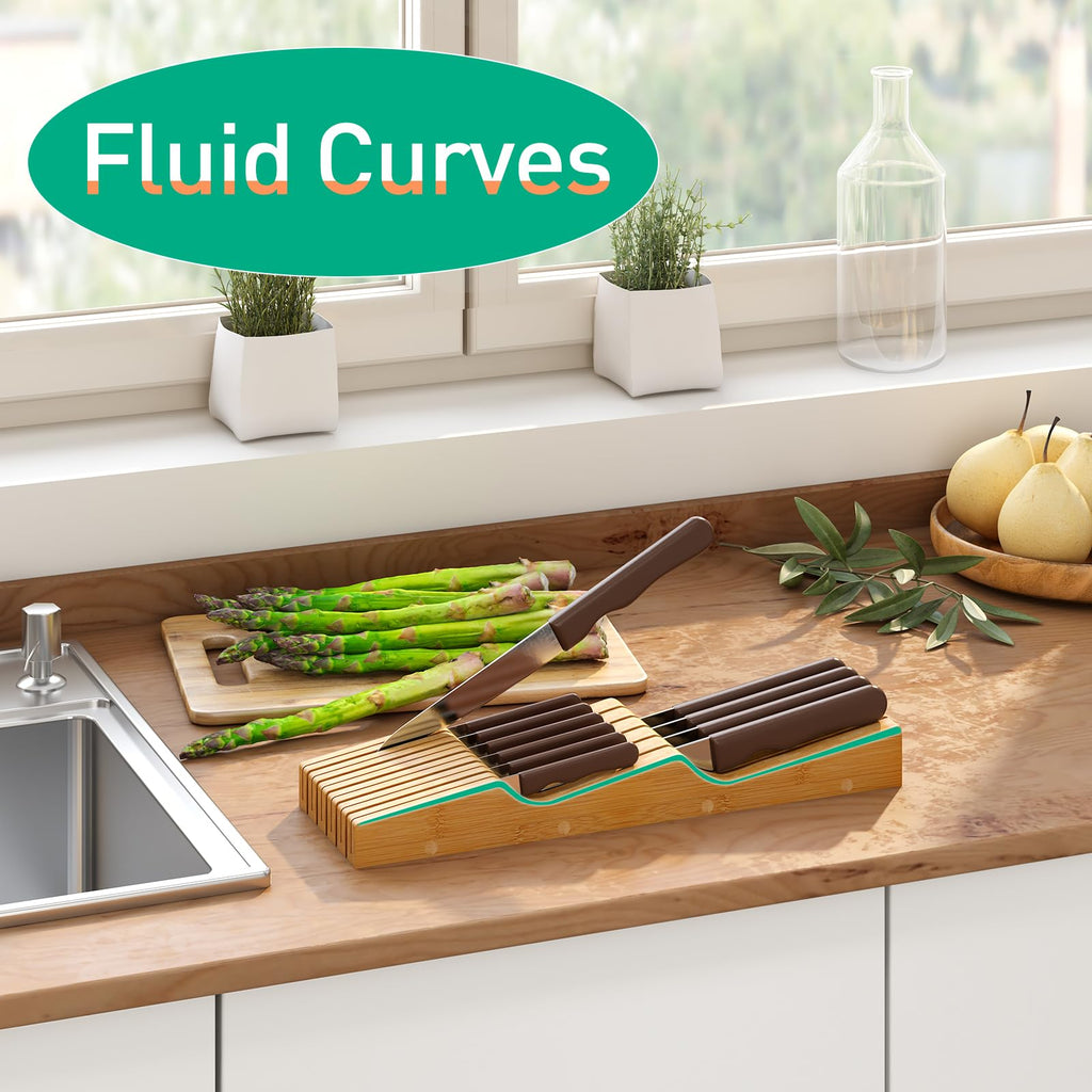Knife Drawer Organizer (Natural, 11 Knives Organizer)