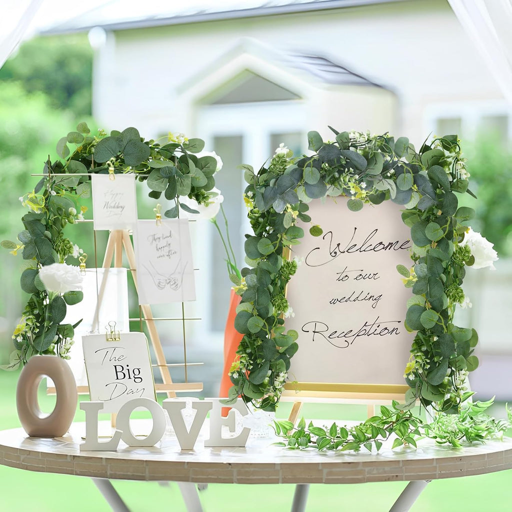 Artificial Eucalyptus Leaf Garland, 5.9ft Faux Greenery Garland Fake Eucalyptus Wreath Vines for Centerpiece - Set of 6