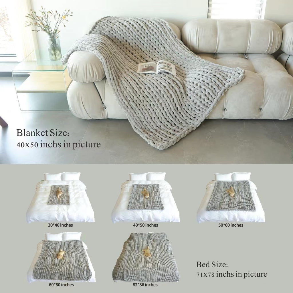 Chenille Chunky Knit Blanket Throw （40×50 Inch）, Handmade Warm & Cozy Blanket Couch, Bed, Home Decor, Soft Breathable