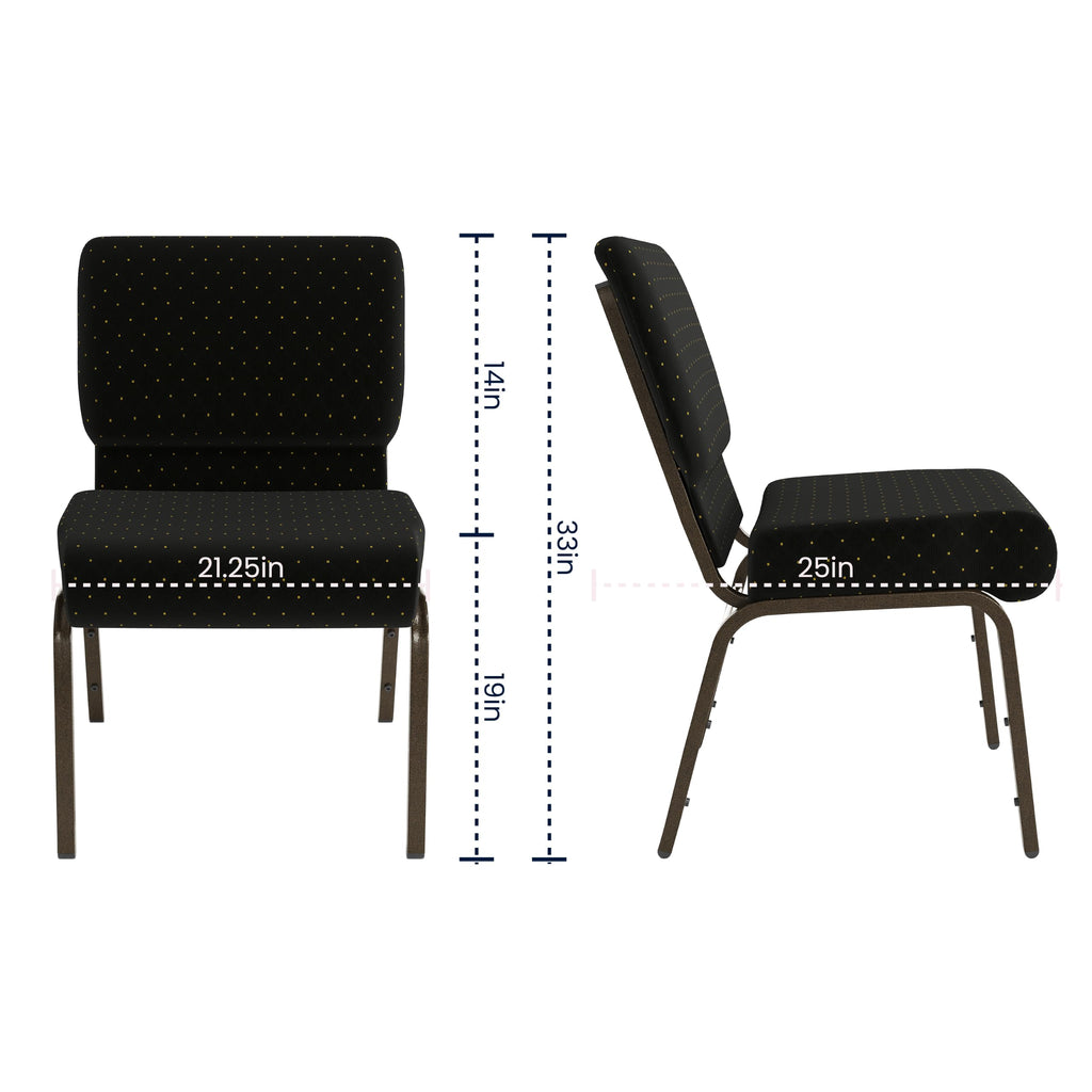 4 Pack HERCULES Series 21''W Stacking Church Chair in Black Dot Patterned Fabric - Gold Vein Frame